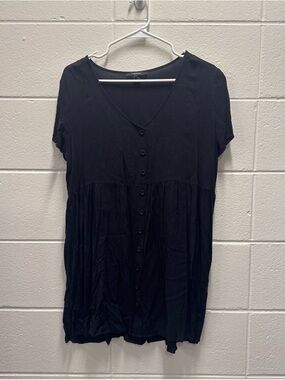 Forever 21 Black Button-Down V-Neck Short Sleeve Mini Dress